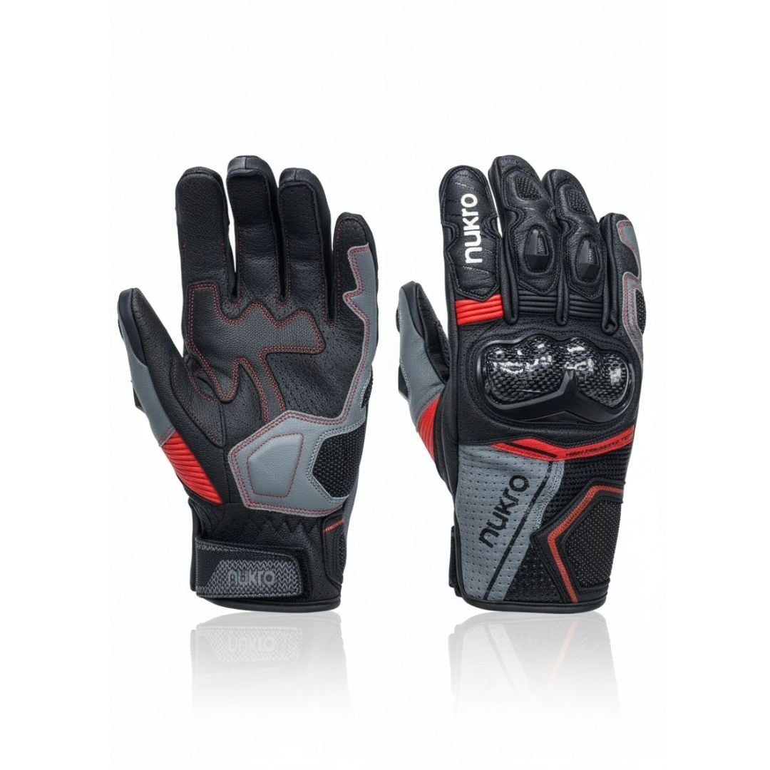 Nukro DRAVEN 3 Mevsim Deri Eldiven Kırmızı CE EN 13594 sertifikalı