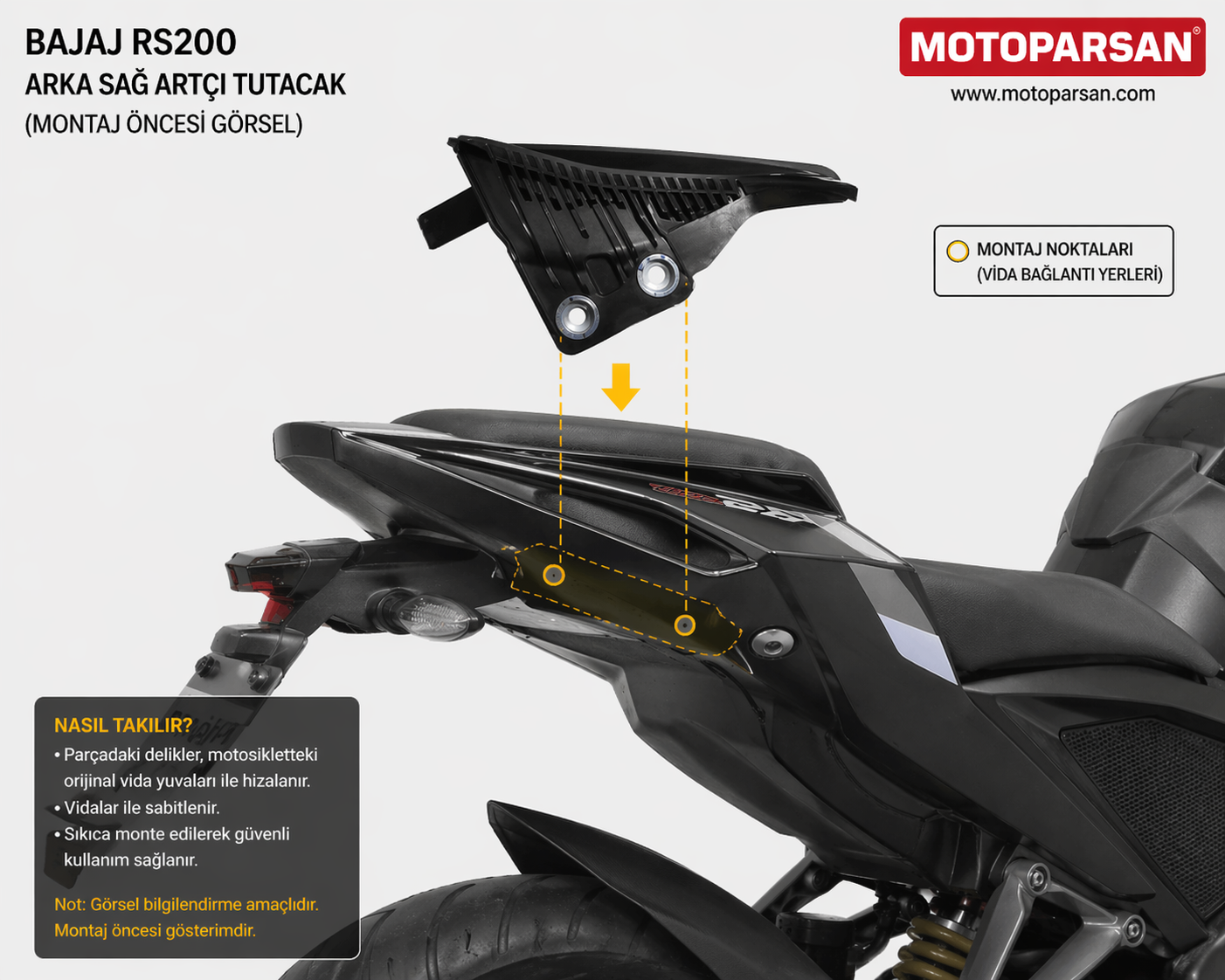 Bajaj Pulsar RS200 Arka Sağ Artçı Tutacak