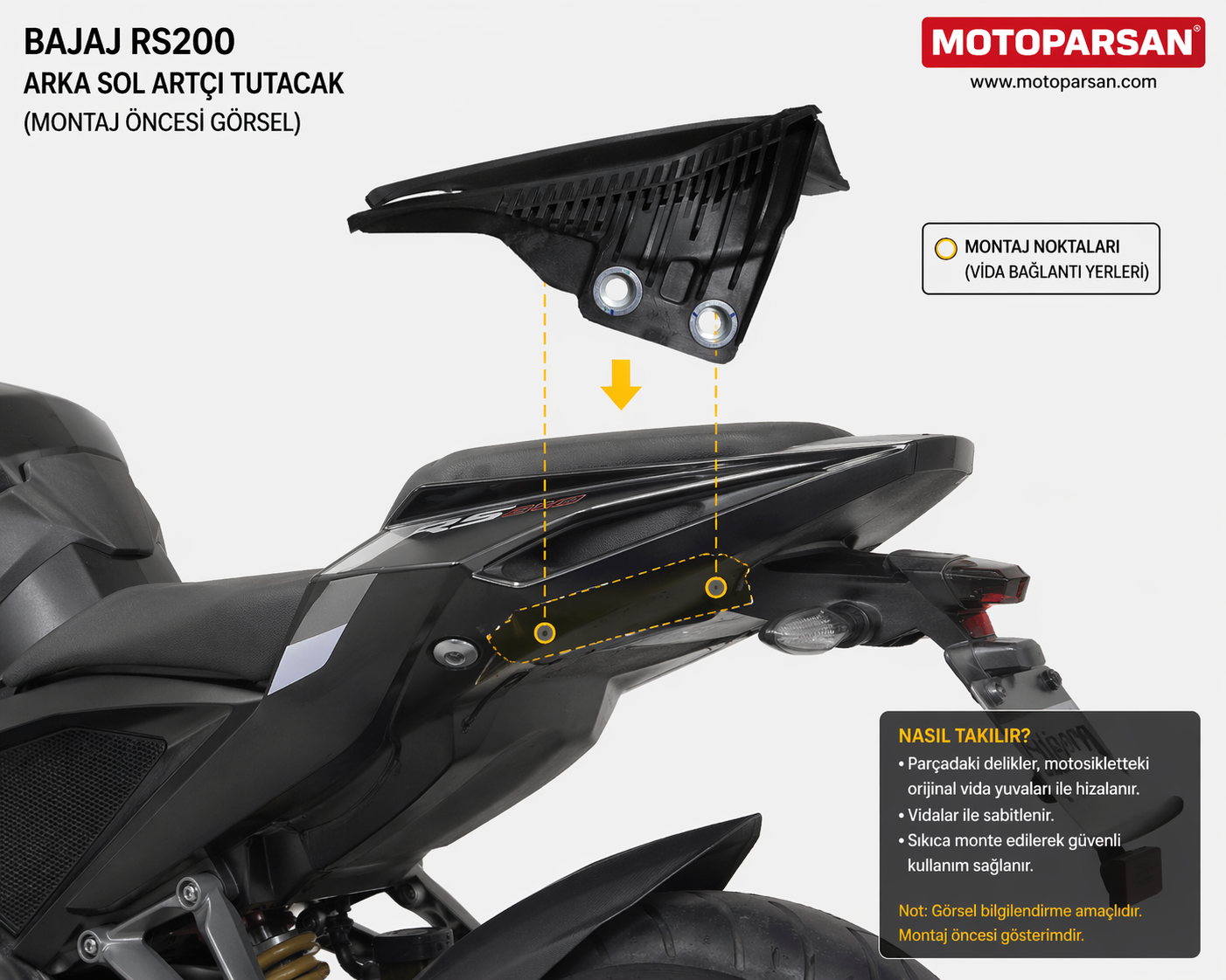 Bajaj Pulsar RS200 Arka Sol Artçı Tutacak
